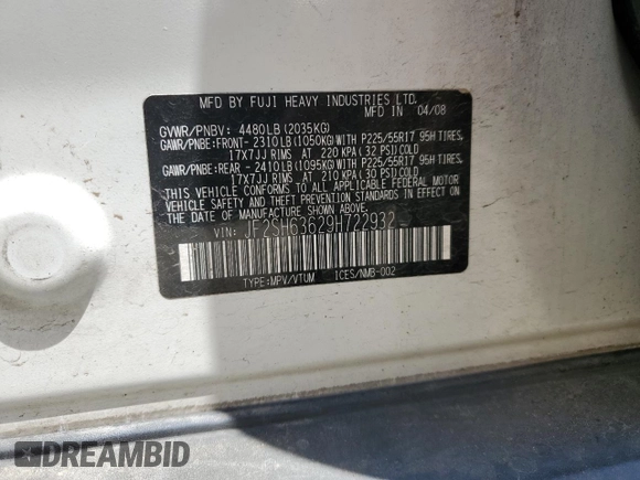 2009 Subaru Forester X with VIN JF2SH63629H722932, listed as a Copart auction lot 62602135 with 169,804 mi miles and Clean title. Bid and sale history available at DreamBid. Image 13.