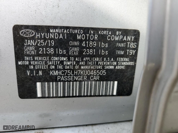 2019 Hyundai Ioniq Electric with VIN KMHC75LH7KU046505, listed as a Copart auction lot 39928414 with NaN miles. Bid and sale history available at carsss.com. Image 13.