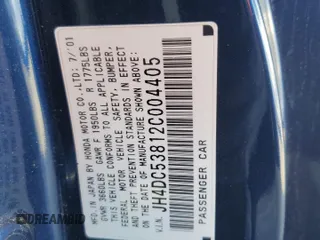 2002 Acura RSX Manual with VIN JH4DC53812C004405, listed as a Copart auction lot 43590925 with 213,231 mi miles and Salvage title. Bid and sale history available at DreamBid. Image 13.