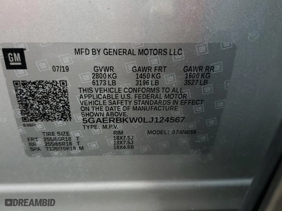 2020 Buick Enclave Essence with VIN 5GAERBKW0LJ124567, listed as a Copart auction lot 47658015 with NaN miles and Salvage Title. Bid and sale history available at carsss.com. Image 13.
