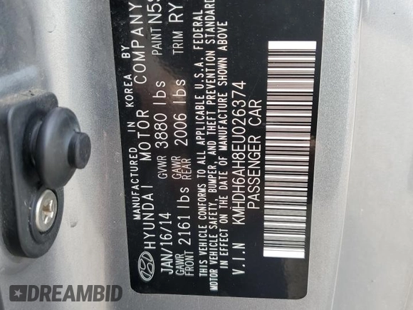 2014 Hyundai Elantra z VIN KMHDH6AH8EU026374, wystawiony jako Copart lot #56254775 z przebiegiem 162 507 mil mil oraz Tytuł czysty. Historia ofert i sprzedaży dostępna na DreamBid. Obrazek 12.