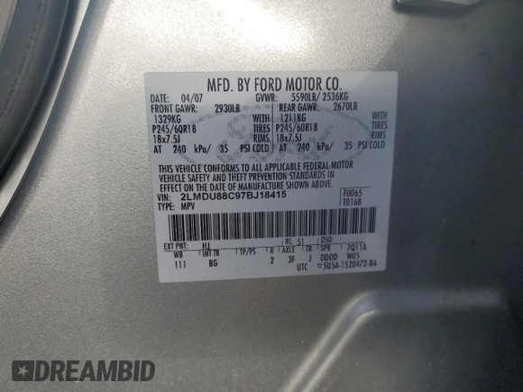 2007 Lincoln MKX with VIN 2LMDU88C97BJ18415, listed as a Copart auction lot 79363454 with 171,920 mi miles and Salvage Title. Bid and sale history available at carsss.com. Image 13.