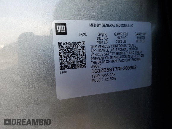 2024 Chevrolet Malibu LS with VIN 1G1ZB5ST7RF200902, listed as a Copart auction lot 46476245 with 9,812 mi miles and Salvage Title. Bid and sale history available at DreamBid. Image 14.
