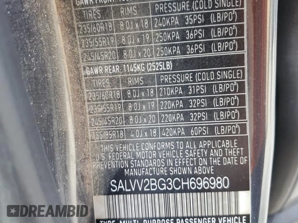 2012 Land Rover Range Rover Evoque Prestige Premium z VIN SALVV2BG3CH696980, wystawiony jako Copart lot #42429335 z przebiegiem 105 773 mil mil oraz Szkody całkowita. Historia ofert i sprzedaży dostępna na DreamBid. Obrazek 14.