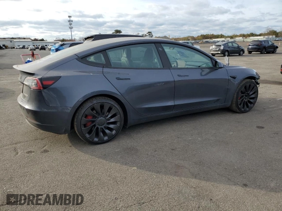 2023 Tesla Model 3 Performance z VIN 5YJ3E1EC4PF488873, wystawiony jako Copart lot #78991994 z przebiegiem 26 452 mil mil oraz Szkoda całkowita • Salvage title. Historia ofert i sprzedaży dostępna na DreamBid. Obrazek 3.