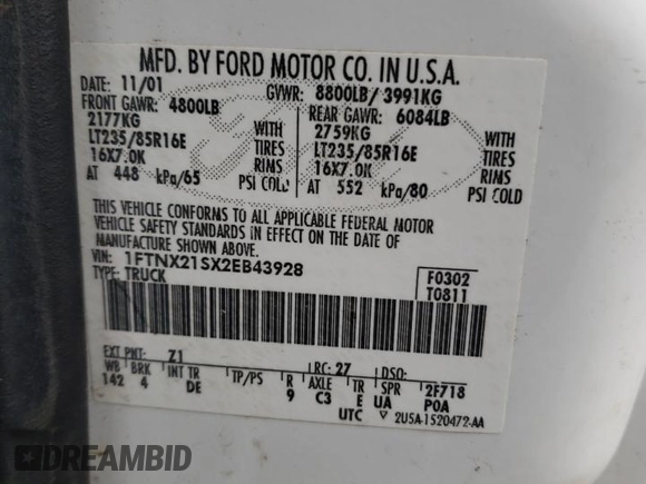2002 Ford Super Duty F-250 XL with VIN 1FTNX21SX2EB43928, listed as a Copart auction lot 88308645 with 218,584 mi miles and Salvage Title. Bid and sale history available at carsss.com. Image 12.