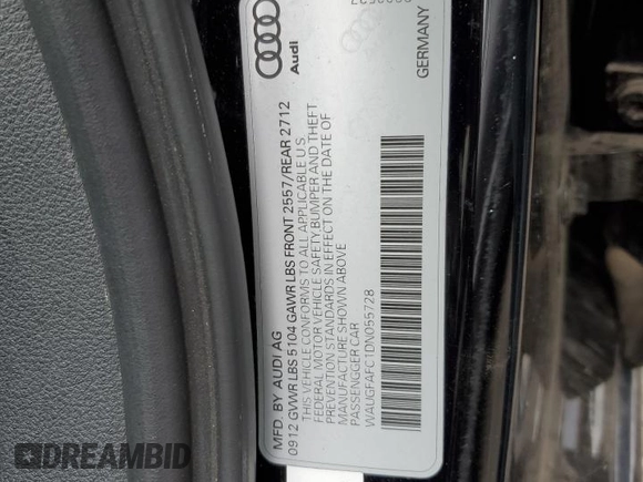 2013 Audi A6 2.0T Premium Plus with VIN WAUGFAFC1DN055728, listed as a Copart auction lot 51022255 with 97,113 mi miles and Salvage Title. Bid and sale history available at carsss.com. Image 15.