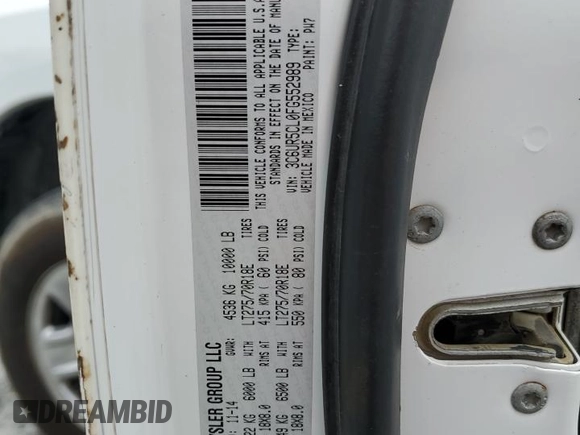 2015 Ram 2500 Tradesman with VIN 3C6UR5CL0FG552989, listed as a Copart auction lot 58933265 with 225,081 mi miles and Clean title. Bid and sale history available at DreamBid. Image 12.