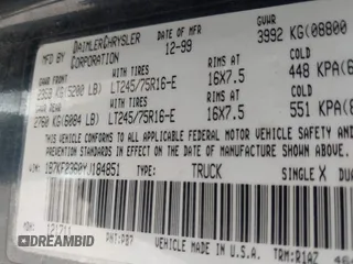 2000 Dodge 2500 with VIN 1B7KF2360YJ184851, listed as a IAAI auction lot 42735612 with 159,817 mi miles and . Bid and sale history available at DreamBid. Image 9.