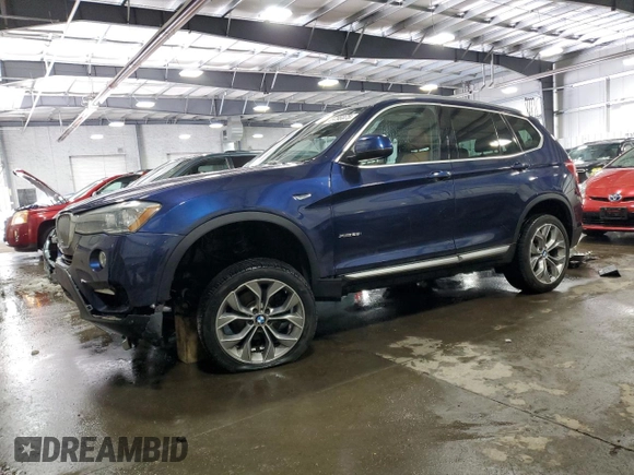 2016 BMW X3 xDrive28i with VIN 5UXWX9C53G0D79749, listed as a Copart auction lot 45796975 with 104,692 mi miles and Salvage Title. Bid and sale history available at carsss.com. Image 1.