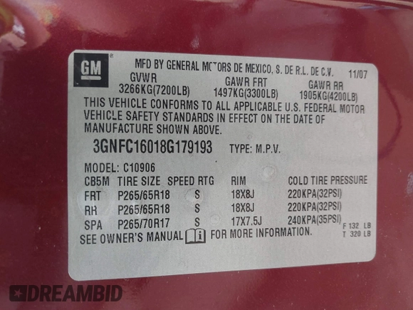 2008 Chevrolet Suburban 3LT с VIN 3GNFC16018G179193, выставлен на аукционе IAAI как лот 41682169 с пробегом 218 670 миль миль и . История ставок и продаж доступна на DreamBid. Изображение 9.
