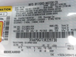 2018 Ford Fusion S with VIN 3FA6P0G77JR229730, listed as a IAAI auction lot 41426559 with 124,568 mi miles. Bid and sale history available at carsss.com. Image 9.