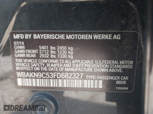 2015 BMW 5 Series 550i z VIN WBAKN9C53FD682327, wystawiony jako IAAI lot #42314810 z przebiegiem 131 794 mil mil oraz . Historia ofert i sprzedaży dostępna na DreamBid. Obrazek 9.