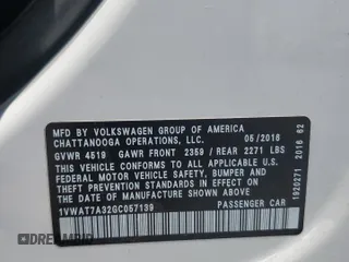 2016 Volkswagen Passat S with VIN 1VWAT7A32GC057139, listed as a Copart auction lot 58906035 with 80,558 mi miles and Salvage title. Bid and sale history available at DreamBid. Image 12.