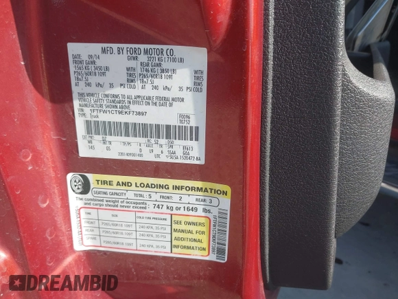 2014 Ford F-150 XL with VIN 1FTFW1CT9EKF73897, listed as a IAAI auction lot 41844202 with 79,502 mi miles. Bid and sale history available at carsss.com. Image 9.