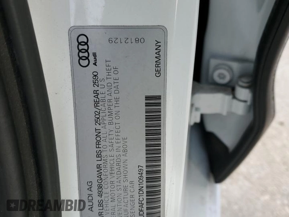 2013 Audi A6 Premium Plus with VIN WAUDFAFC1DN109497, listed as a Copart auction lot 47946285 with 71,220 mi miles and Salvage title. Bid and sale history available at DreamBid. Image 12.