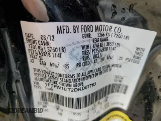 2013 Ford F-150 XL with VIN 1FTFW1ET2DKD07763, listed as a Copart auction lot 82213934 with Not provided miles and Non repairable. Bid and sale history available at DreamBid. Image 12.