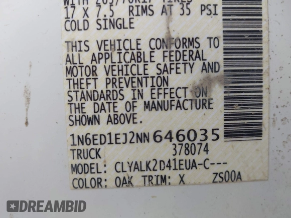 2022 Nissan Frontier SV z VIN 1N6ED1EJ2NN646035, wystawiony jako IAAI lot #41702459 z przebiegiem 93 030 mil mil oraz . Historia ofert i sprzedaży dostępna na DreamBid. Obrazek 9.