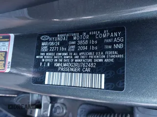 2024 Hyundai Elantra SEL with VIN KMHLM4DG3RU762482, listed as a IAAI auction lot 41289324 with 6,514 mi miles and . Bid and sale history available at DreamBid. Image 9.
