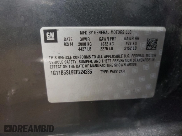 2014 Chevrolet Malibu LS with VIN 1G11B5SL9EF224285, listed as a Copart auction lot 86108674 with 230,426 mi miles and Salvage Title. Bid and sale history available at DreamBid. Image 13.