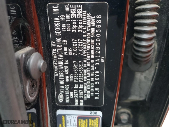 2011 Kia Sorento LX with VIN 5XYKT3A12BG005688, listed as a Copart auction lot 52109635 with 185,884 mi miles and Salvage Title. Bid and sale history available at carsss.com. Image 13.