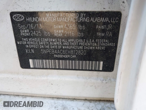 2014 Hyundai Sonata GLS with VIN 5NPEB4AC6EH812820, listed as a IAAI auction lot 42098470 with 172,035 mi miles and . Bid and sale history available at carsss.com. Image 9.