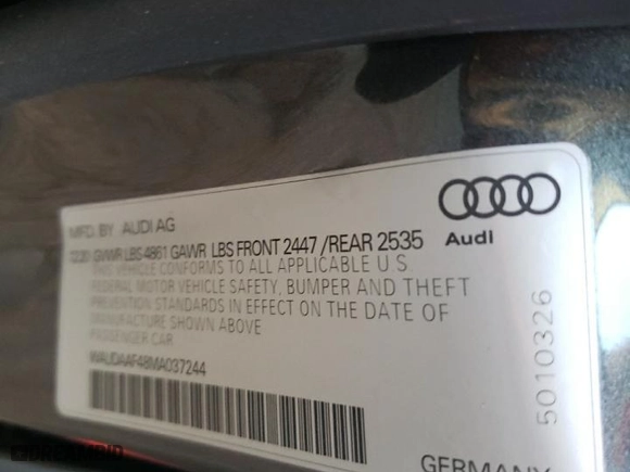 2021 Audi A4 Sedan S line Premium with VIN WAUDAAF48MA037244, listed as a Copart auction lot 80932774 with 49,923 mi miles and Salvage Title. Bid and sale history available at carsss.com. Image 12.