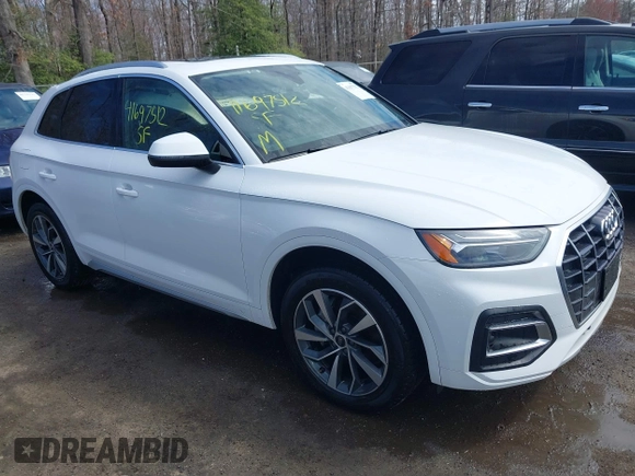 2021 Audi Q5 Premium Plus with VIN WA1BAAFY5M2010794, listed as a IAAI auction lot 41697512 with 51,732 mi miles and . Bid and sale history available at DreamBid. Image 1.
