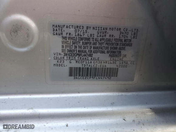 2015 Nissan Versa Note SV with VIN 3N1CE2CP9FL447492, listed as a Copart auction lot 49525905 with 104,195 mi miles and Clean Title. Bid and sale history available at carsss.com. Image 12.