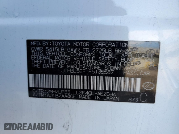 2015 Lexus LS with VIN JTHBL5EF1F5135587, listed as a Copart auction lot 45588705 with 116,289 mi miles and Salvage Title. Bid and sale history available at carsss.com. Image 13.