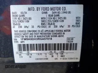 2024 Ford Explorer XLT with VIN 1FMSK8DH3RGA57018, listed as a Copart auction lot 46117645 with 4,525 mi miles and Salvage Title. Bid and sale history available at carsss.com. Image 14.