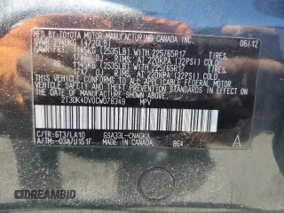 2012 Toyota RAV4 Limited z VIN 2T3DK4DV0CW078349, wystawiony jako Copart lot #63287605 z przebiegiem 253 591 mil mil oraz Czysty tytuł • Clean title. Historia ofert i sprzedaży dostępna na DreamBid. Obrazek 13.