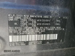 2020 Toyota RAV4 LE with VIN 2T3H1RFV1LW073014, listed as a Copart auction lot 49821405 with 65,555 mi miles and Salvage Title. Bid and sale history available at carsss.com. Image 15.
