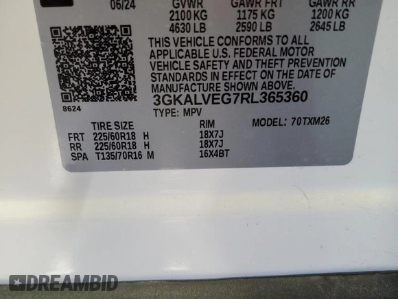 2024 GMC Terrain SLT with VIN 3GKALVEG7RL365360, listed as a Copart auction lot 62991555 with 19,391 mi miles and Clean title. Bid and sale history available at DreamBid. Image 14.