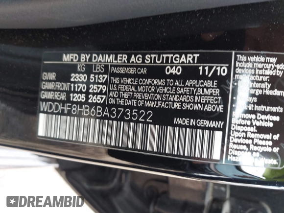 2011 Mercedes-Benz E 350 Luxury с VIN WDDHF8HB6BA373522, выставлен на аукционе IAAI как лот 42371558 с пробегом 140 768 миль миль и . История ставок и продаж доступна на DreamBid. Изображение 9.