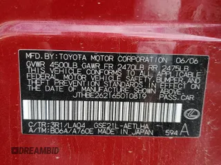 2006 Lexus IS 350 with VIN JTHBE262165010819, listed as a Copart auction lot 63596435 with 173,806 mi miles and Clean title. Bid and sale history available at DreamBid. Image 12.