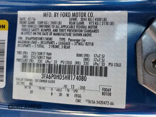 2017 Ford Fusion SE with VIN 3FA6P0HD5HR174080, listed as a Copart auction lot 48001255 with Not Provided miles and Salvage Title. Bid and sale history available at carsss.com. Image 15.