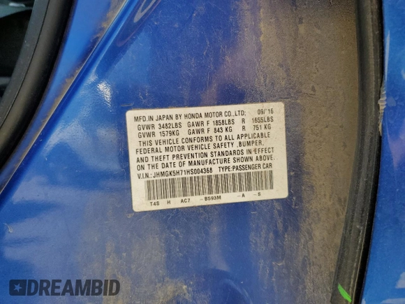 2017 Honda Fit EX with VIN JHMGK5H71HS004368, listed as a Copart auction lot 63040115 with 147,423 mi miles and Salvage title. Bid and sale history available at DreamBid. Image 12.
