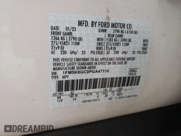 2023 Ford Explorer ST with VIN 1FM5K8GC0PGA47119, listed as a Copart auction lot 45941505 with 35,940 mi miles and Salvage Title. Bid and sale history available at carsss.com. Image 13.