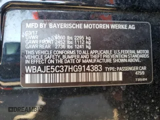 2017 BMW 5 Series 540i with VIN WBAJE5C37HG914383, listed as a Copart auction lot 46895345 with Not provided miles and Salvage title. Bid and sale history available at DreamBid. Image 13.