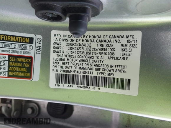 2014 Honda CR-V LX with VIN 2HKRM4H34EH684143, listed as a IAAI auction lot 41723629 with 116,526 mi miles. Bid and sale history available at carsss.com. Image 9.