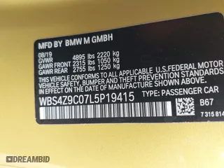 2020 BMW M4 with VIN WBS4Z9C07L5P19415, listed as a IAAI auction lot 41377612 with 35,987 mi miles. Bid and sale history available at carsss.com. Image 9.