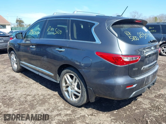 2014 Infiniti QX60 with VIN 5N1AL0MM7EC501977, listed as a IAAI auction lot 41942891 with Not Provided miles. Bid and sale history available at carsss.com. Image 3.