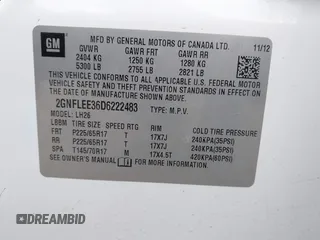 2013 Chevrolet Equinox LT with VIN 2GNFLEE36D6222483, listed as a IAAI auction lot 42006565 with 127,027 mi miles. Bid and sale history available at carsss.com. Image 9.