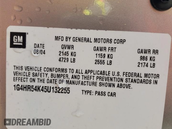 2005 Buick LeSabre Limited with VIN 1G4HR54K45U132255, listed as a Copart auction lot 51228245 with 103,480 mi miles and Salvage Title. Bid and sale history available at DreamBid. Image 12.