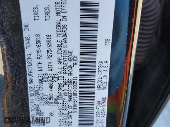 2015 Toyota Tundra SR z VIN 5TFRM5F18FX083511, wystawiony jako Copart lot #46325655 z przebiegiem 82 982 mil mil oraz Szkoda całkowita • Salvage title. Historia ofert i sprzedaży dostępna na DreamBid. Obrazek 12.