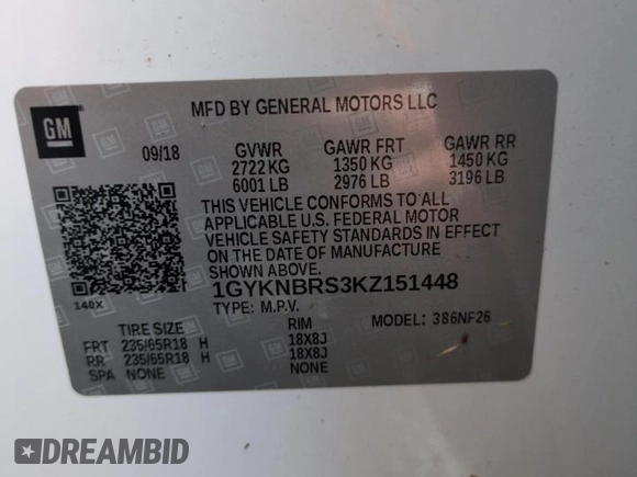 2019 Cadillac XT5 AWD with VIN 1GYKNBRS3KZ151448, listed as a Copart auction lot 74760244 with Not provided miles and Non repairable. Bid and sale history available at DreamBid. Image 14.