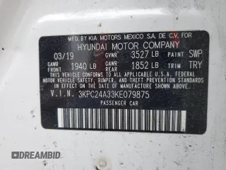 2019 Hyundai Accent SE with VIN 3KPC24A33KE079875, listed as a Copart auction lot 77388893 with 76,385 mi miles. Bid and sale history available at carsss.com. Image 12.