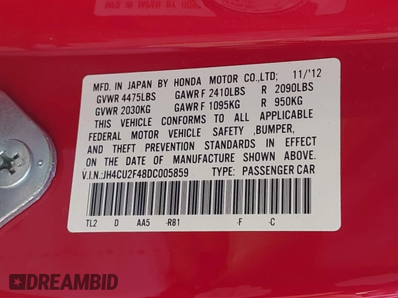 2013 Acura TSX z VIN JH4CU2F48DC005859, wystawiony jako IAAI lot #42124957 z przebiegiem 83 110 mil mil oraz . Historia ofert i sprzedaży dostępna na DreamBid. Obrazek 9.