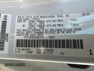 2022 Toyota Tundra SR5 with VIN 5TFLA5GD2NX001679, listed as a Copart auction lot 53191915 with 6,814 mi miles and Salvage title. Bid and sale history available at DreamBid. Image 10.